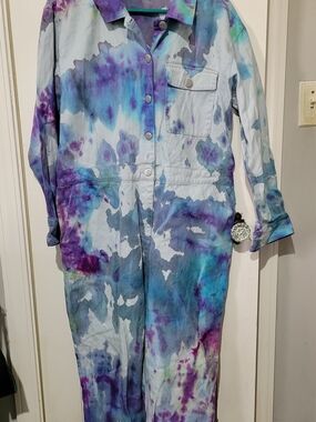 Sandy Liang Tie-Dye Jumpsuit in Aqua, Purple & Blue